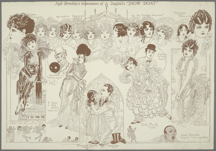 Caricature drawing of Show Boat cast from Ziegfeld Theater program, Sept. 29, 1928
