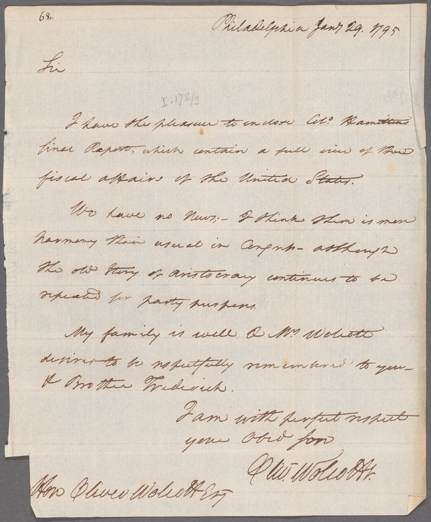 Oliver Wolcott, Jr. to Oliver Wolcott, Sr., Philadelphia