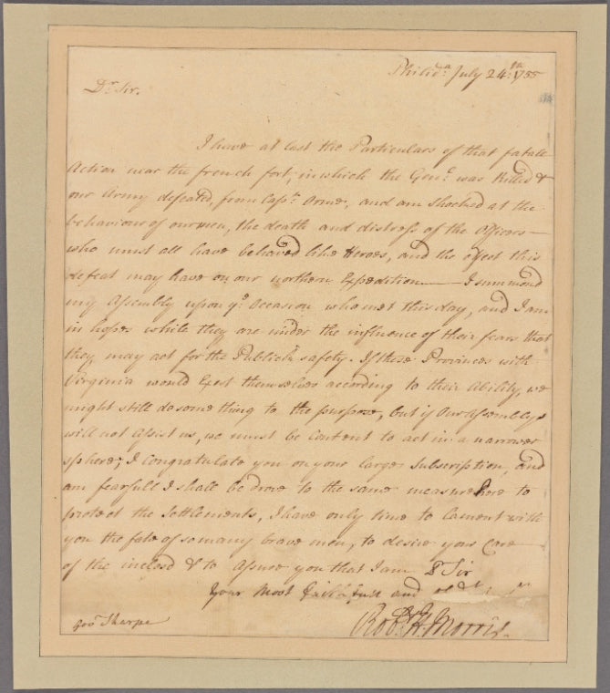 Letter to Gov. [Horatio] Sharpe