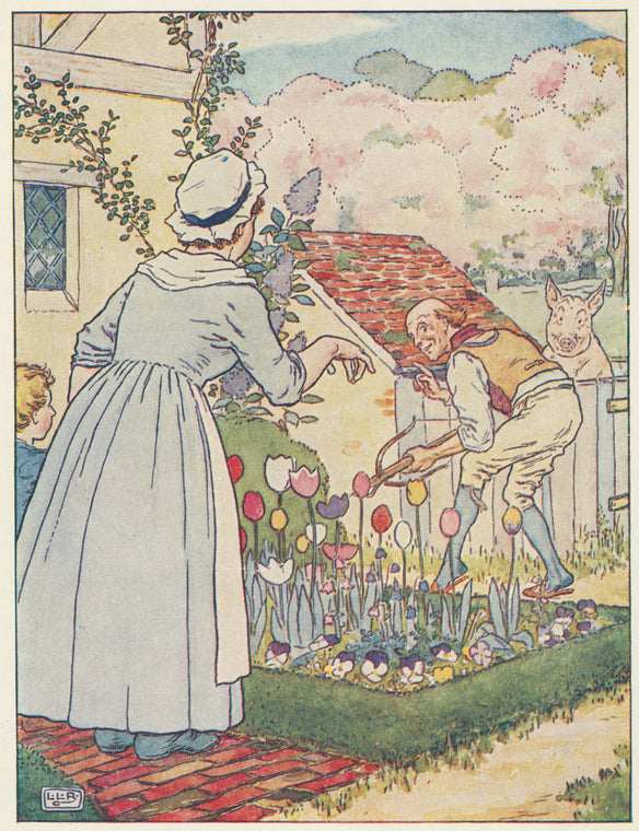 Woman and man in garden.