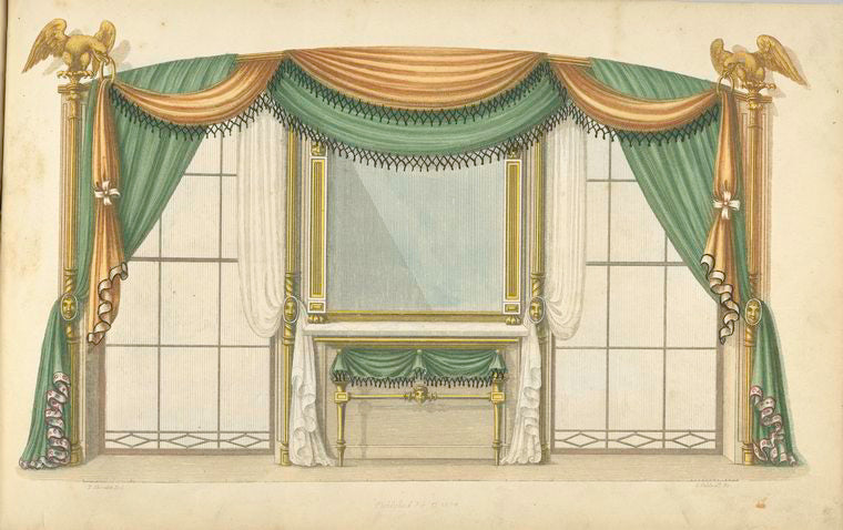 Green and gold drapery.
