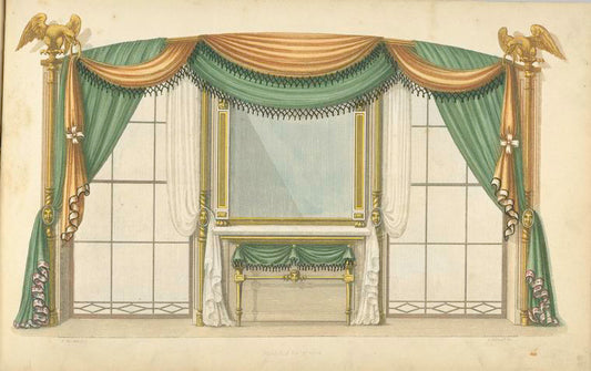 Green and gold drapery.