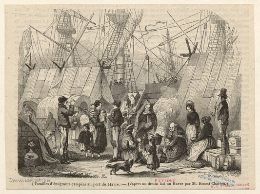 Familles d'émigrants campées au port du Havre