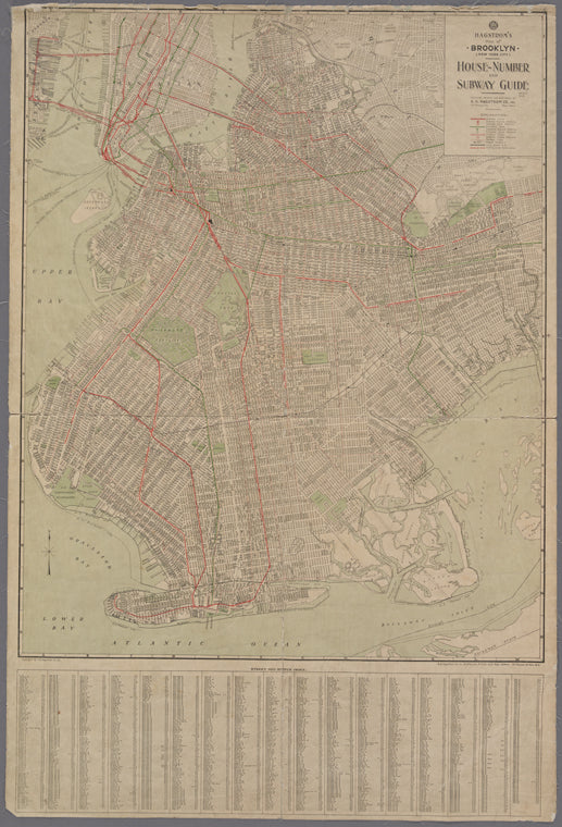 Map of Brooklyn, House Number and Subway Guide.