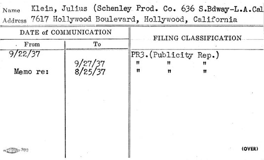 Klein, Julius (Schenley Prod. Co. 636 S.Bdway-L.A. Cal