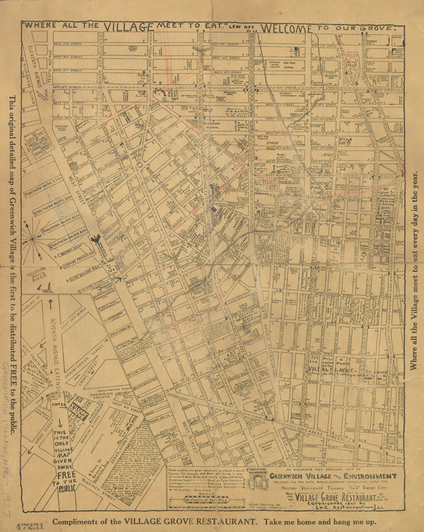 "Where all the Village meet to eat" - An accurate and detailed map of Greenwich Village and Environment.