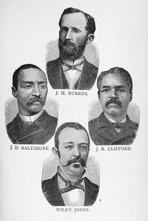 J. H. Burrus, J. D. Baltimore, J. R. Clifford, Wiley Jones