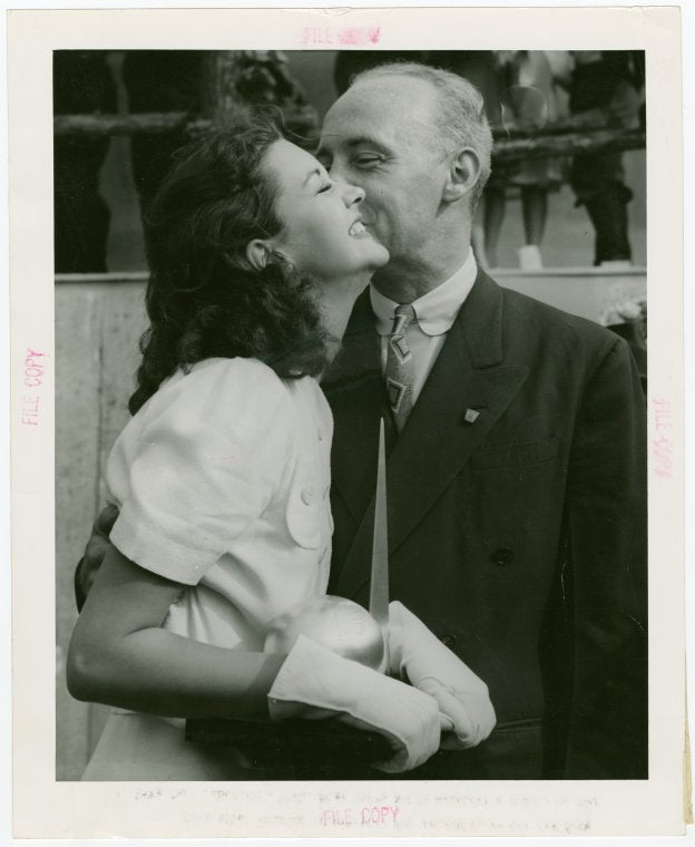 Contests - Beauty - Television Girl - Winner being kissed by World's Fair official