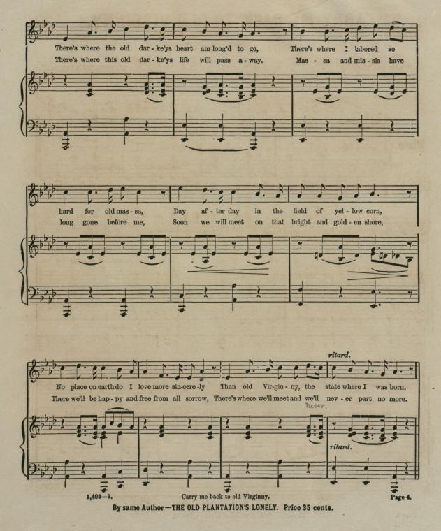 Carry me back to old Virginny : song and chorus