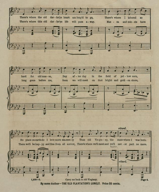 Carry me back to old Virginny : song and chorus