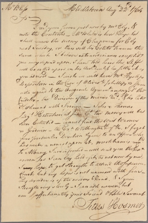 Letter to Moses Bliss, Attorney at law, Springfield [Mass.]