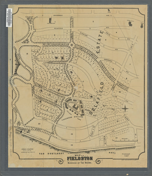 Map of Fieldston, Borough of the Bronx. Delafield Estate, Riverdale-on-Hudson, upper New York City.