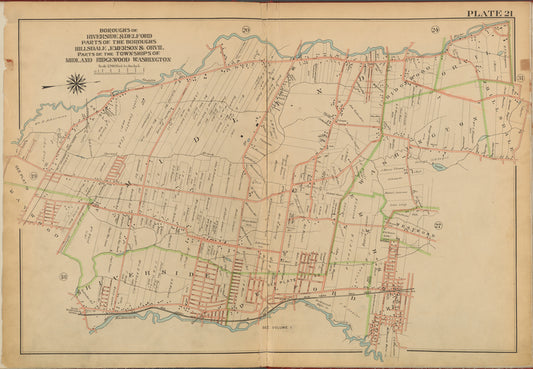 Bergen County, V. 2, Double Page Plate No. 21 [Boroughs of Riverside and Delford parts of the boroughs Hillsdale, Emerson and Orvil, parts of the town ships of Midland, Ridge Wood, Washington]