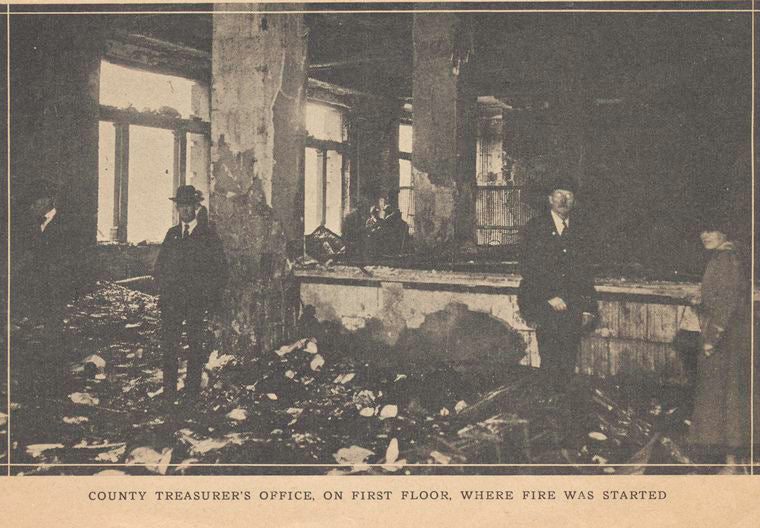 County Treasurer's Office, on first floor, where fire was started