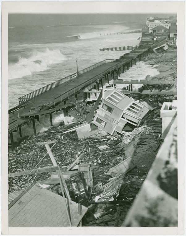 High tides wreck beach homes, Redondo Beach, California