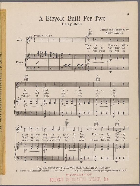 A bicycle built for two (Daisy Bell)