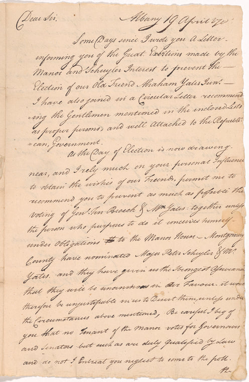 Lansing, Abraham G., addressed to Mr. Hendrick Gardineer, near Upper Ferry