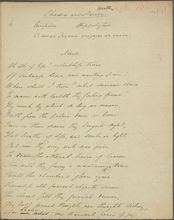 Holograph poem, "Phaedra and Nurse," ?1812-1813