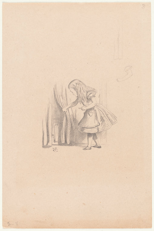 Drawing of Alice looking for the door
