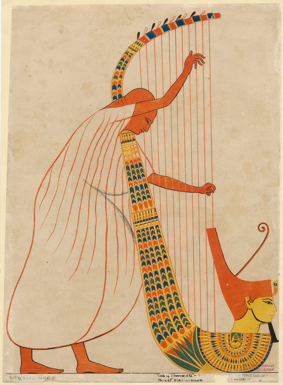 Priest playing harp.