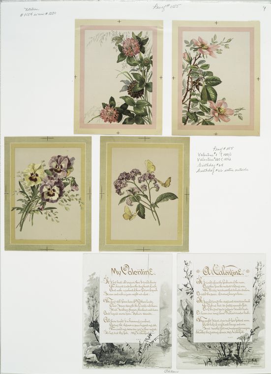Birthday and Valentine cards depicting flowers, angels and butterflies.