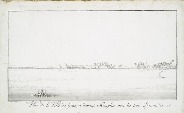 Vue de la ville de Gize, ci-devant Memphis, avec les trois pyramides.
