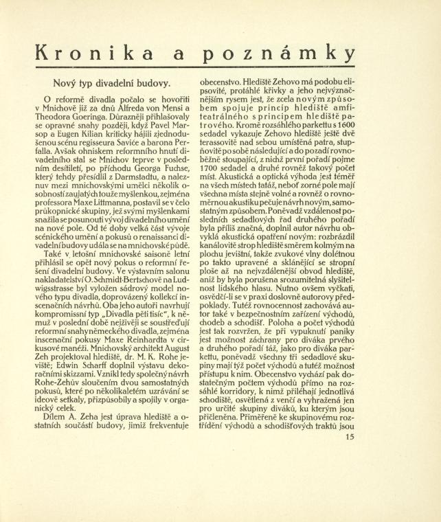 Kronika a poznámky. Nový typ divadelní budovy