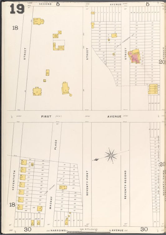 Brooklyn Vol. A Plate No. 19 [Map bounded by 70th St., Mackay Place., 71st St., 72nd St., 73rd St.; Including Narrows Ave., 1st Ave., 2nd Ave.]