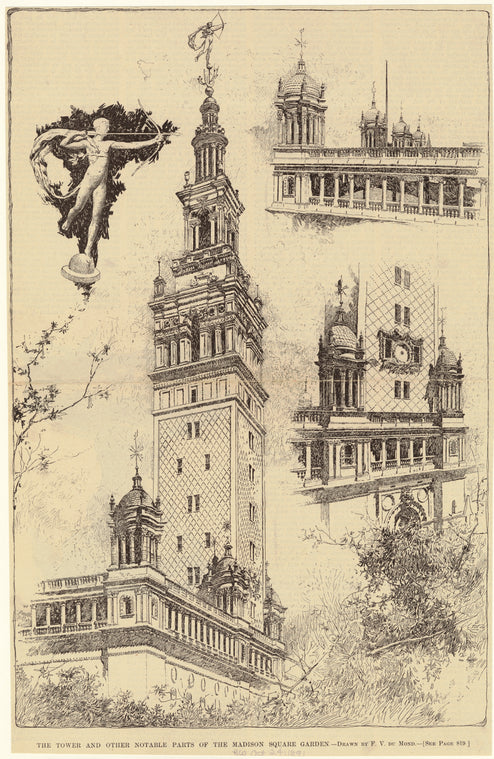The tower and other notable parts of the Madison Square Garden