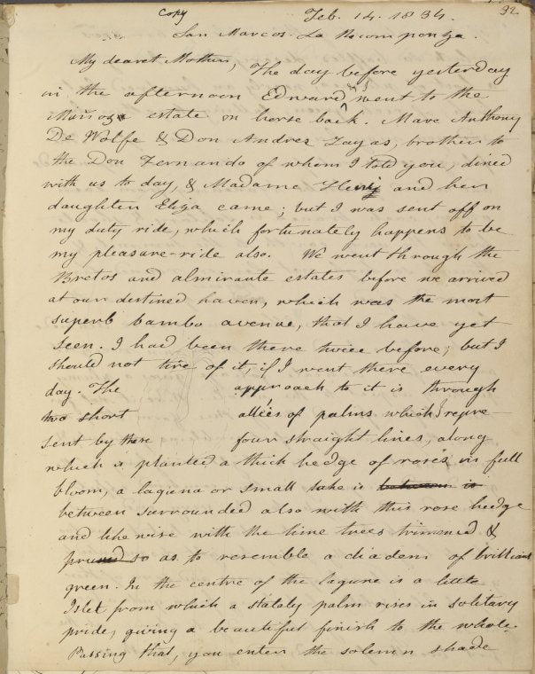 My dearest Mother, The day before... Feb. 14, 1834.
Letter copied by EPP.