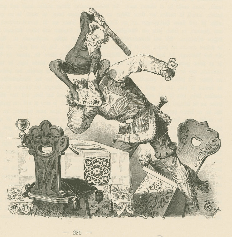 The mannikin gives the huntsman a beating