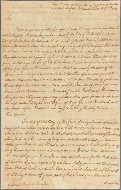 Letter to Col. Thomas Dunbar