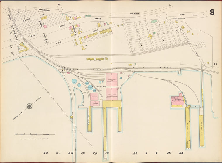 Hudson County, V. 8, Double Page Plate No. 8 [Map bounded by Hackensack Turnpike Rd., Coal Dock Rd., Hudson River, 17th St.]