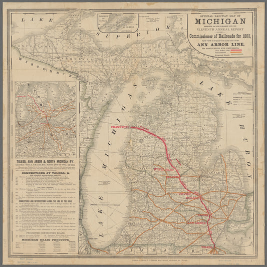 Official railway map of Michigan : prepared for and published with the eleventh annual report of the Commissioner of Railroads for 1883 ...