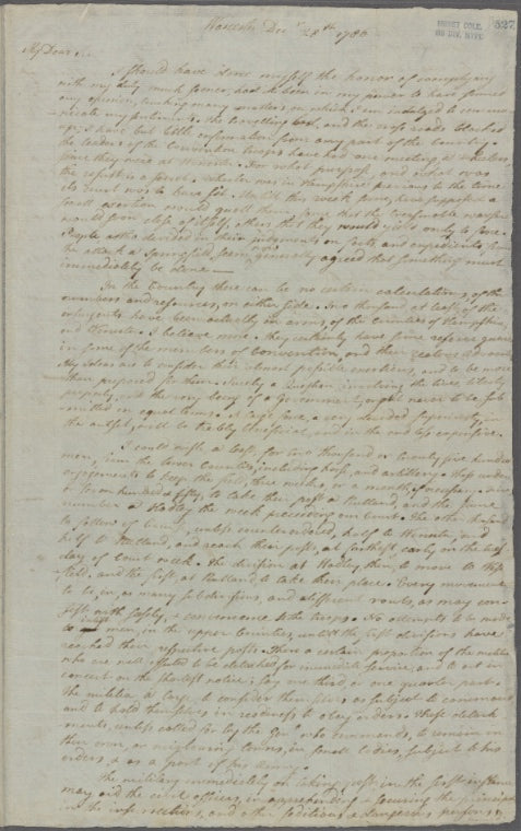 Letter to James Bowdoin, Governor of Massachusetts