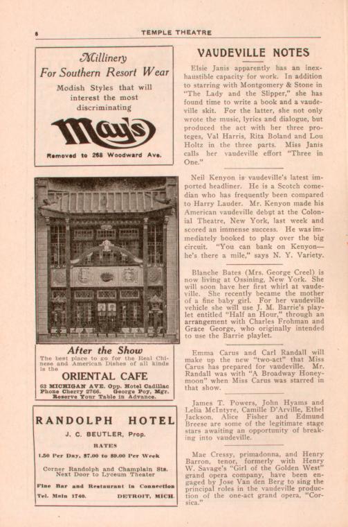 Temple Theatre program, week commencing Jan. 16, 1914.