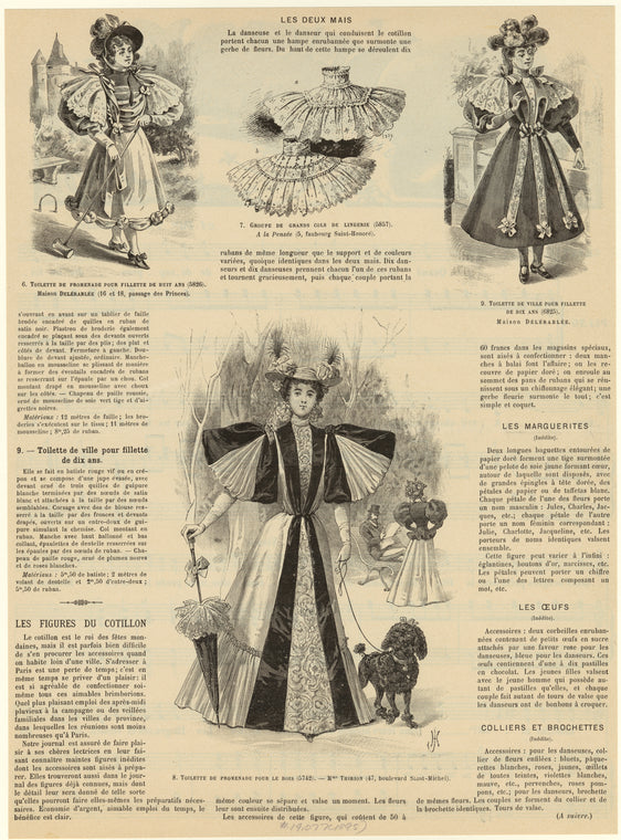 Toilette de promenade pour fillette de huit ans ; Groupe de grands cols de lingerie ; Toilette de ville pour fillette de dix ans ; Toilette de promenade pour le bois