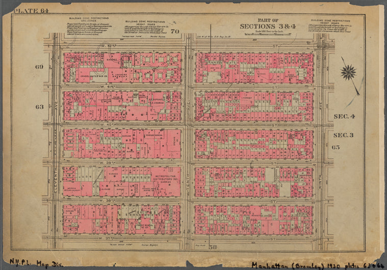 Plate 64, Part of Sections 3 & 4: [Bounded by W. 42nd Street, Ninth Avenue, W. 37th Street and Eleventh Avenue]