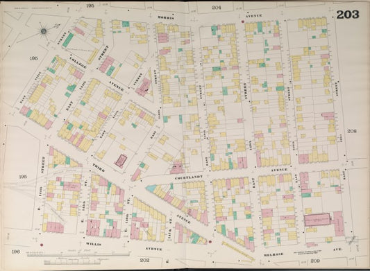Bronx, V. 9, Double Page Plate No. 203 [Map bounded by Morris Ave., East 151st St., Melrose Ave., Willis Ave., East 143rd St.]