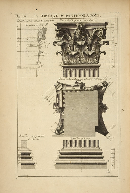 Du portique du Panthéon, à Rome; profil par le milieu de chapiteau [...]