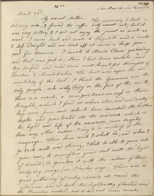 My dearest Mother, This morning I took... Mar. 23, [1834].
Letter copied by EPP.