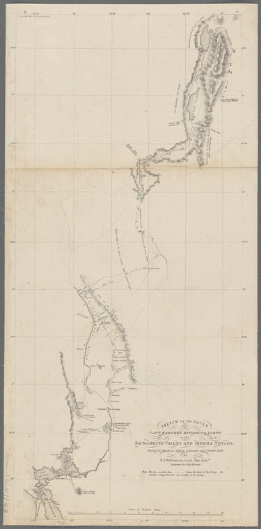 Sketch of the route of Capt. Warner's exploring party in the Sacramento Valley and Sierra Nevada [Calif.] : during the months of August, September, and October 1849