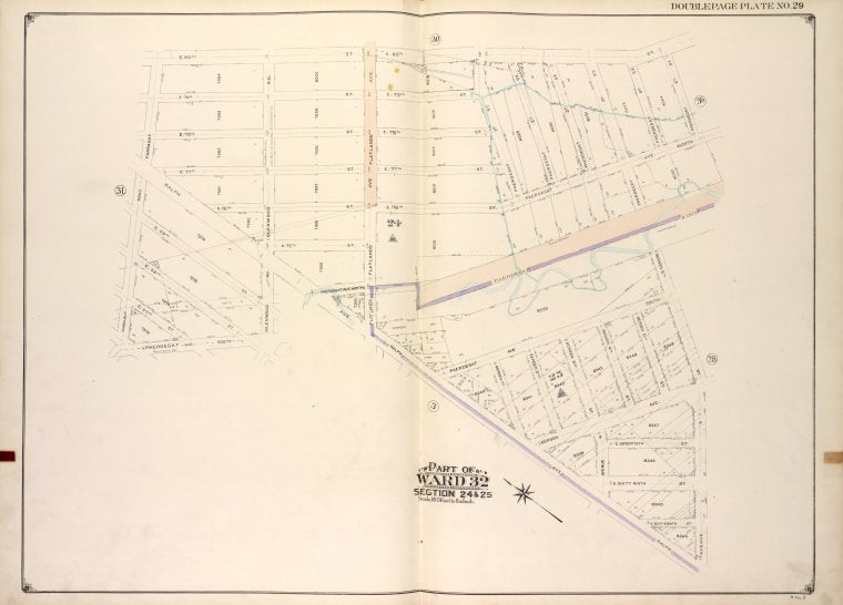 Brooklyn, Vol. 3, Double Page Plate No. 29; Part of Ward 32, Sections 24 & 25; [Map bounded by E. 80th St., Paerdegat 6th St., Paerdegat Basin, Bergen 6th St., Avenue L; Including Ralph Ave., Flatlands Ave., Glenwood Rd., Paerdegat Ave., Farragut Rd.]
