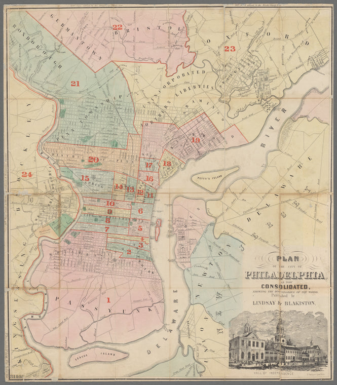 Plan of the city of Philadelphia, as now consolidated : shewing the boundaries of the wards