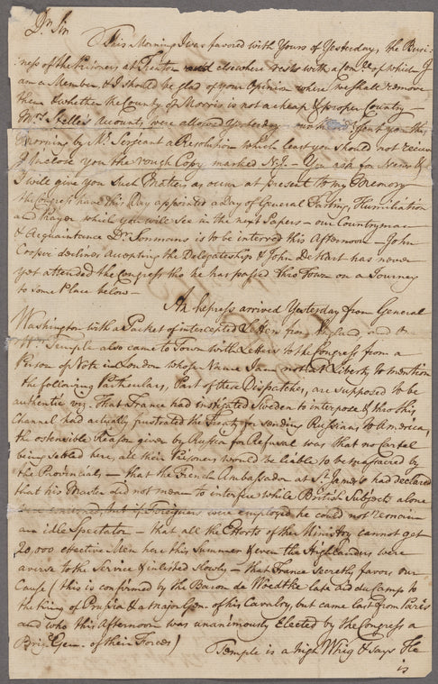 Smith, Richard. Philadelphia. To Samuel Tucker, Esq