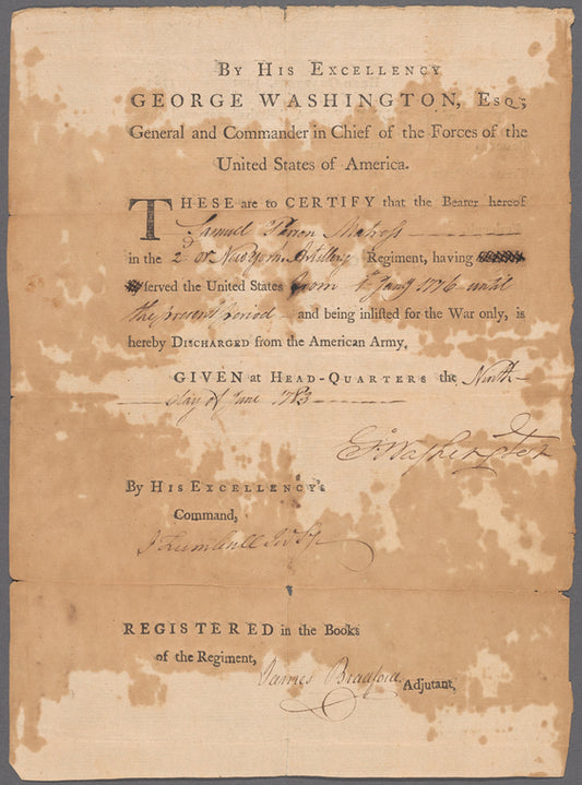 Certificate of discharge of Samuel Parson Matross from the American Army