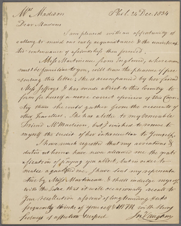 Letter from John Vaughan to Dolley Madison