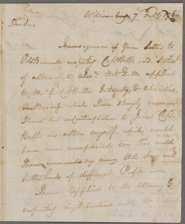 Beall, Samuel. Williamsburg. To General Morgan