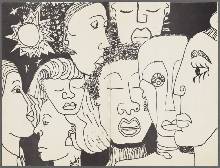 Leaflet announcing "From Harlem to Haiti and A Few Stops Inbetween" exhibition of works by Dindga McCannon at Acts of Art, Inc.