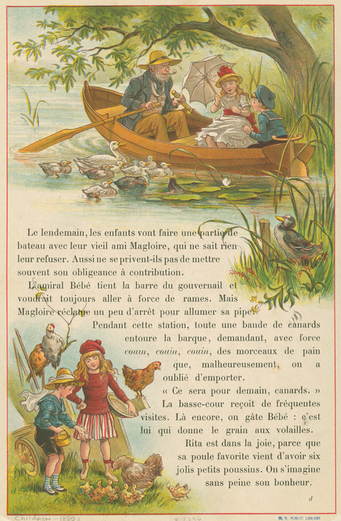 Children with chickens and ducks.